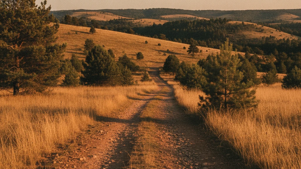 Rolling open grassland and timber country at dawn — the kind of terrain that looks affordable but hides infrastructure costs