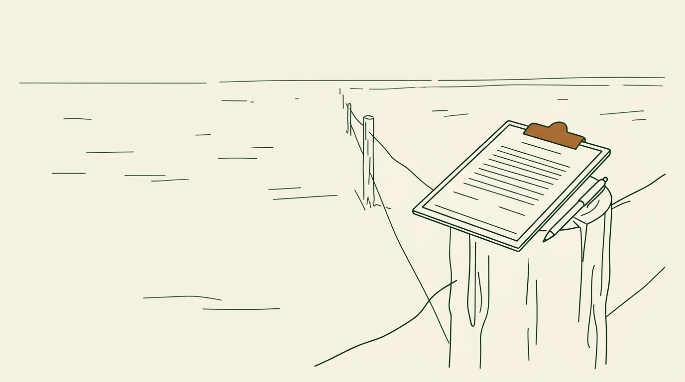 Line drawing of a clipboard contract on a fence post