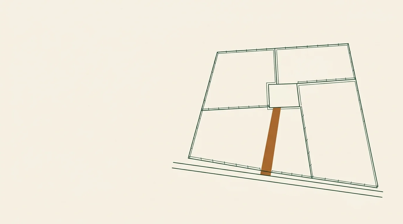 Line drawing of an enclosed parcel with a copper access strip to the road