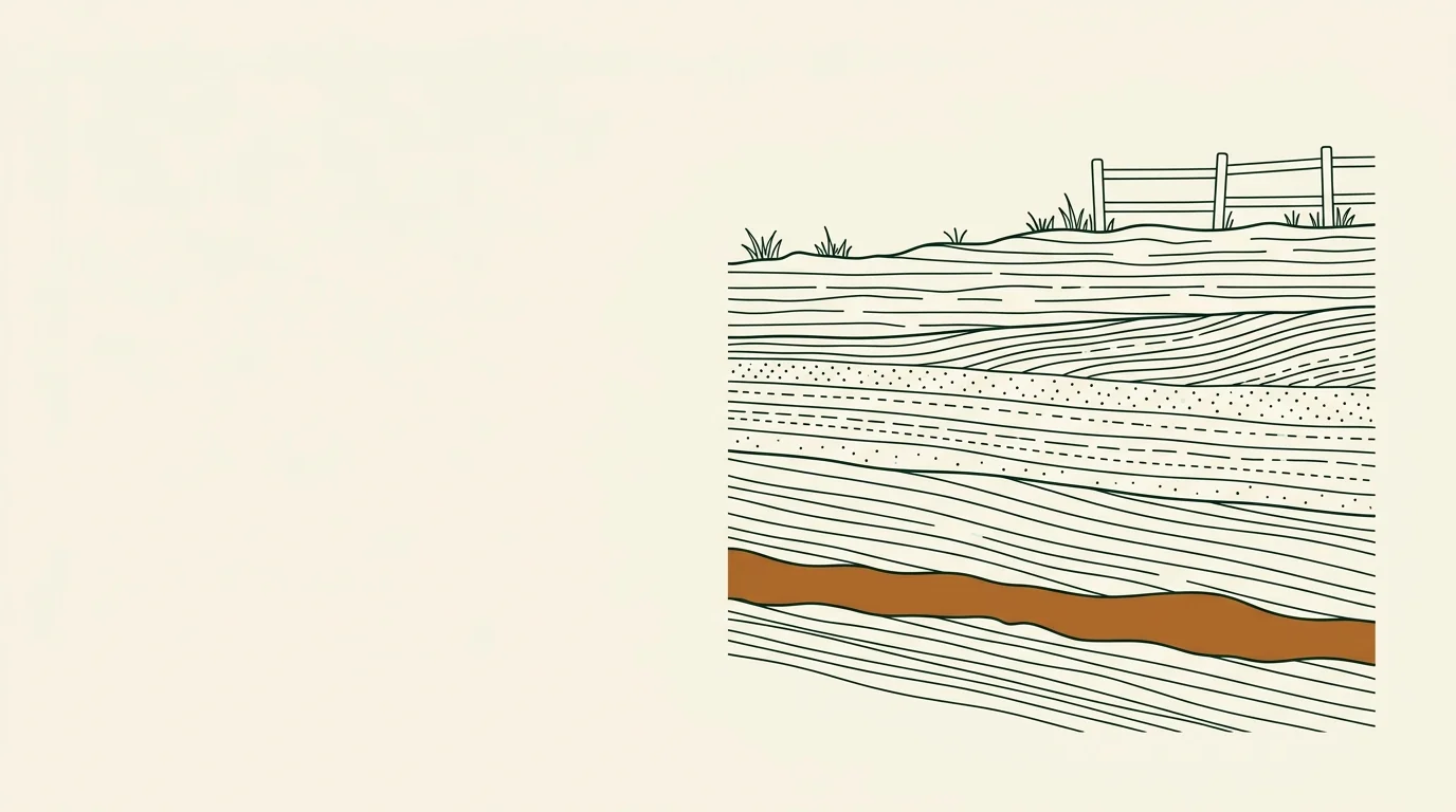 Line drawing of a field in cross-section with a mineral seam underground