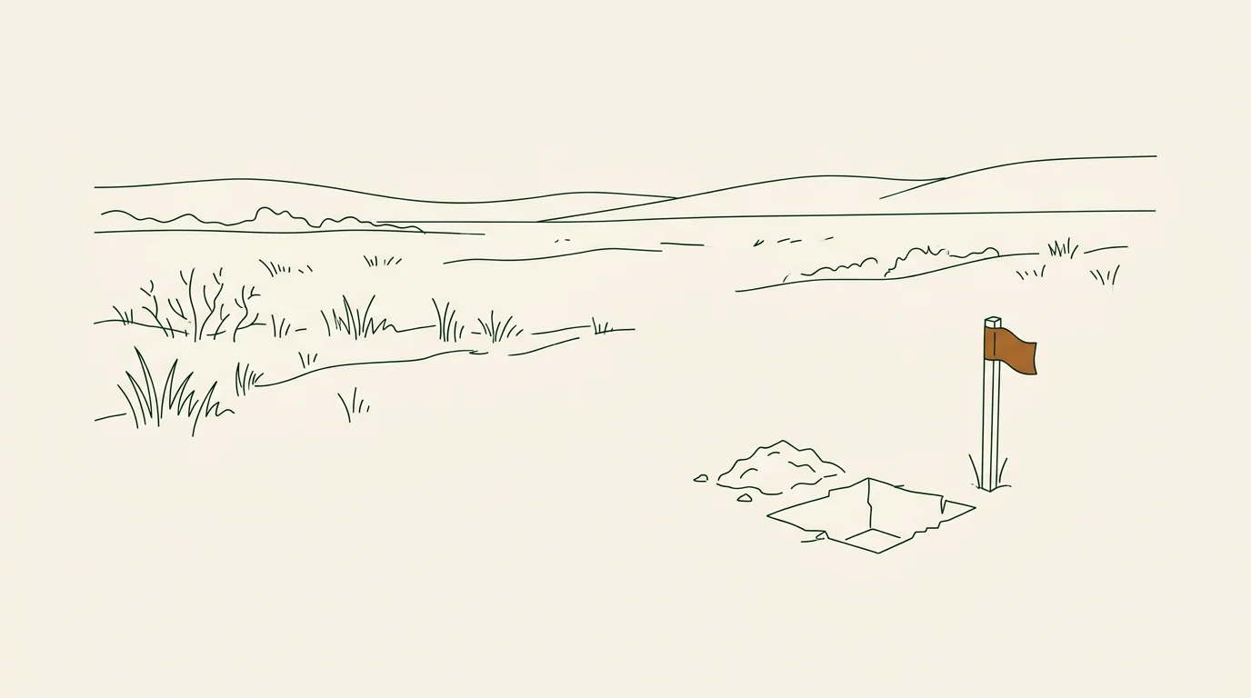 Line drawing of a test hole in a field with a survey stake